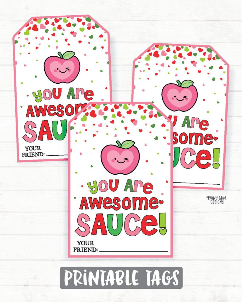 Applesauce Valentine Awesome Sauce Valentine Tags Apple Etsy 