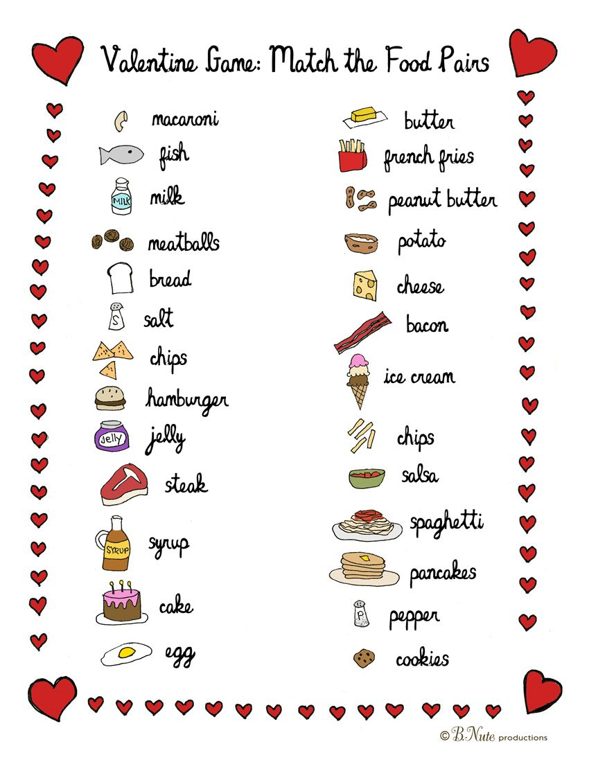 Bnute Productions Printable Valentine Food Pair Game In 2022 