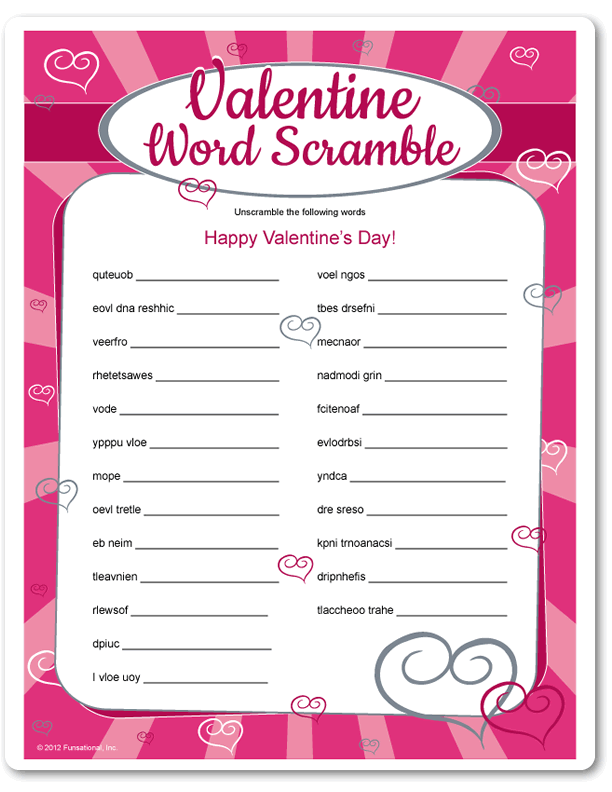 Christian Valentine Party Games Valentine Word Scramble Valentines 