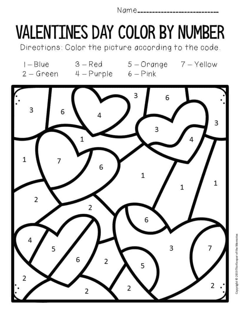 Color By Number Valentine s Day Preschool Worksheets Hearts The 