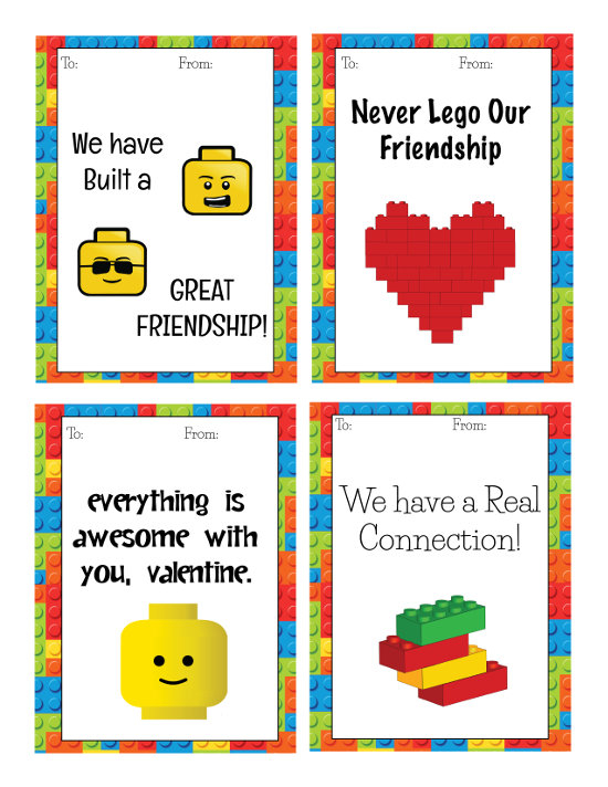 Cute Lego Themed Valentines Printable Cards