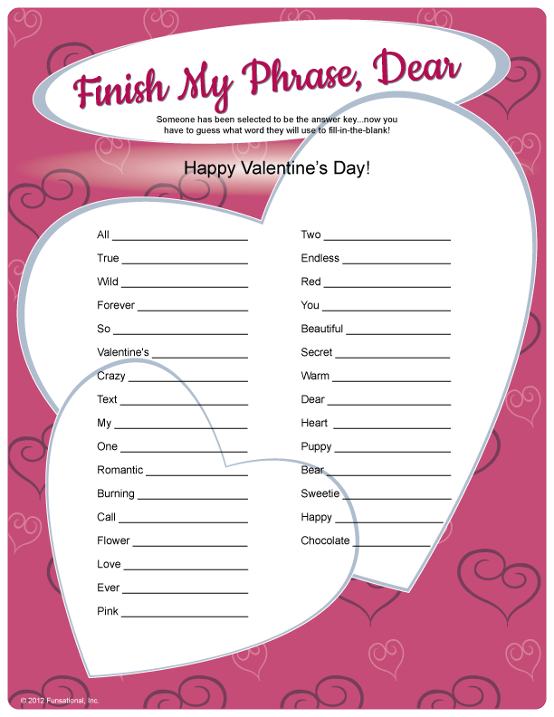 Finish My Phrase Dear Valentines Games For Couples Valentines Games 