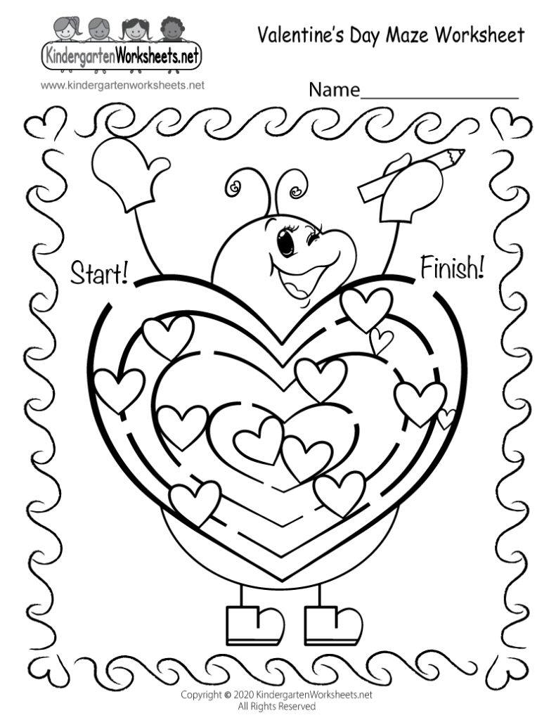 Free Printable Valentine s Day Maze Worksheet For Kindergarten
