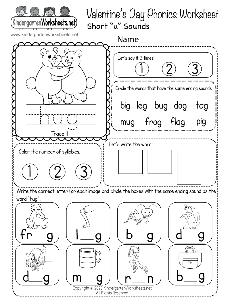 Free Printable Valentine s Day Phonics Worksheet For Kindergarten