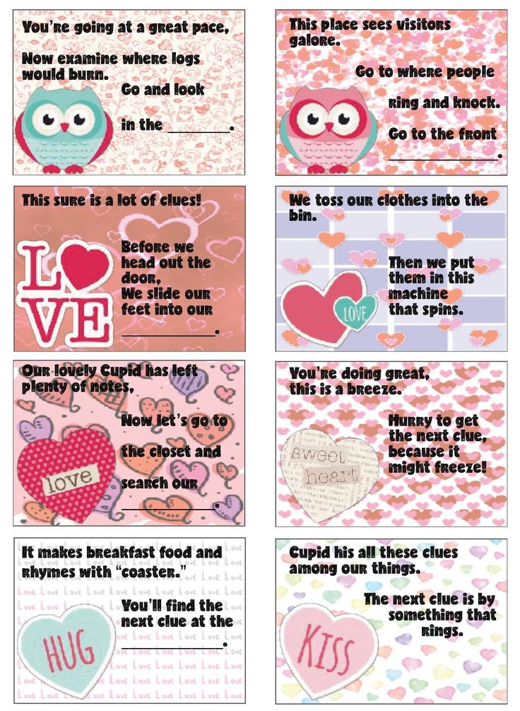 Free Printable Valentine s Day Treasure Hunt 24 Mix and Match Clues 
