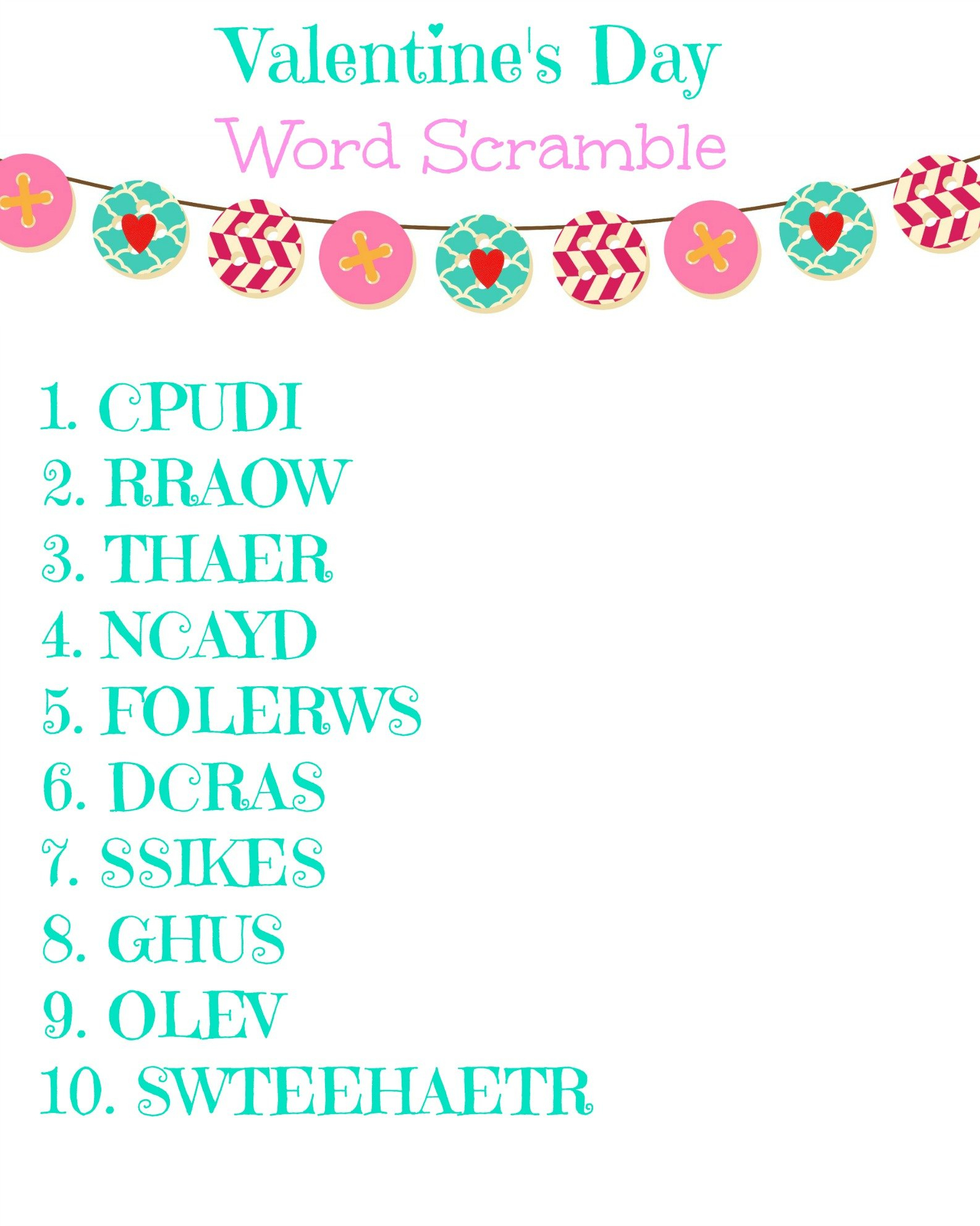 FREE Valentine s Day Word Scramble Printable SheSaved 