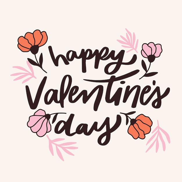 Free Vector Happy Valentine s Day Lettering With Flowers