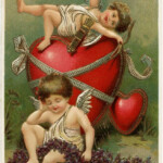 Free Vintage Clip Art Valentine Postcard Cupid Cherub Red Hearts