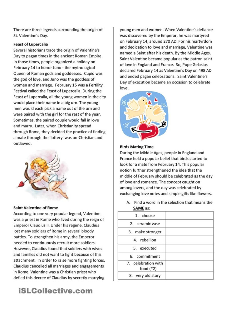 History Of Valentine s Day Reading Comprehension Worksheets Universal 