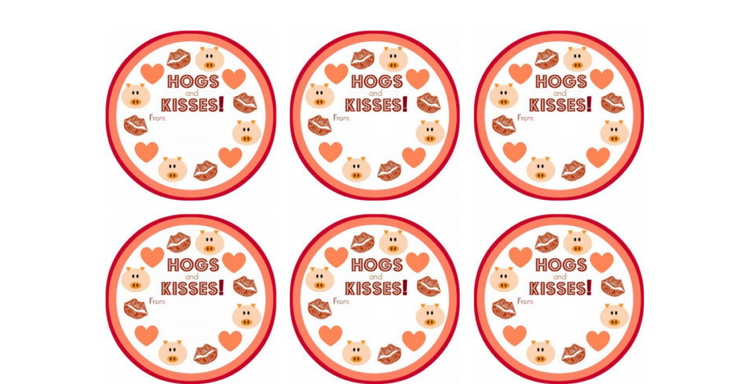 Hogs And Kisses Valentine Printable pdf Preschool Valentines 