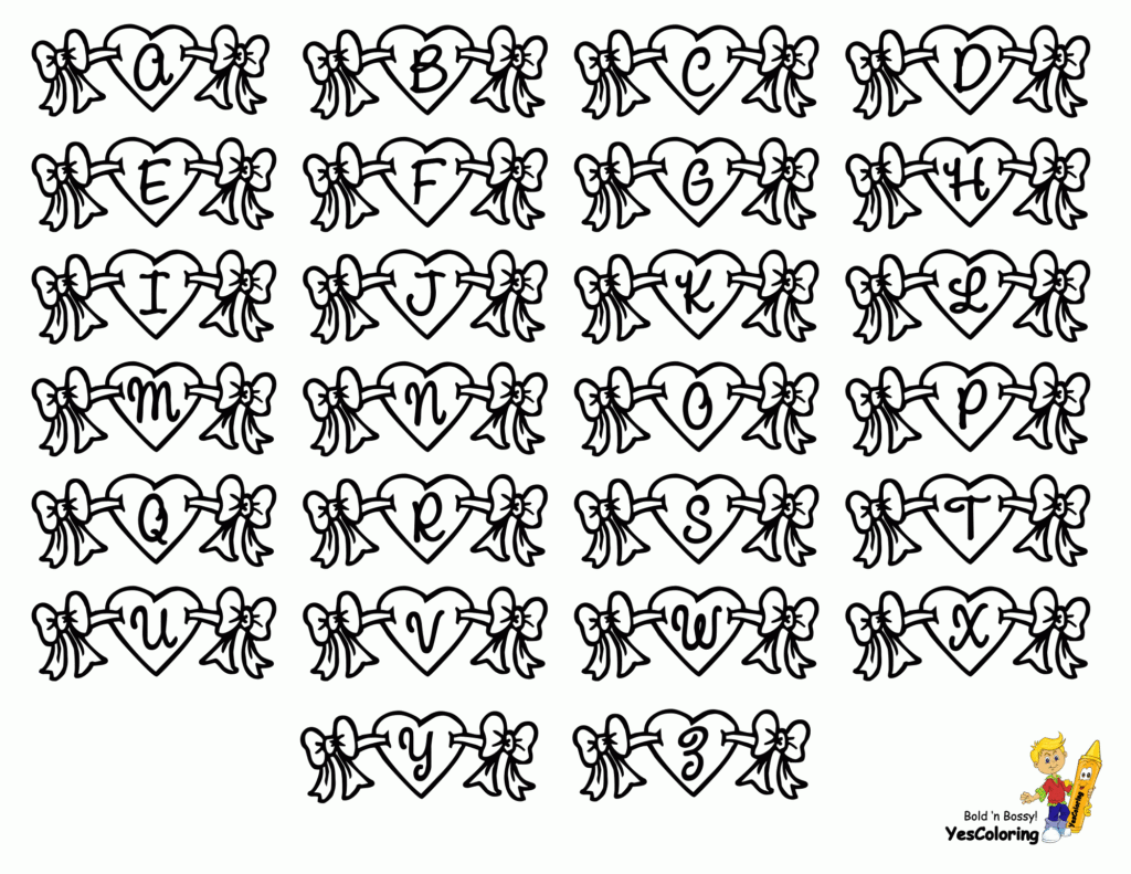 Lovin Valentine Hearts Alphabets Free Coloring Valentines Pics