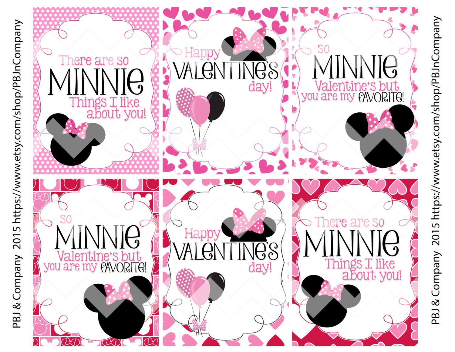 Minnie Mouse Printable Valentine s Day Cards Digital File Etsy