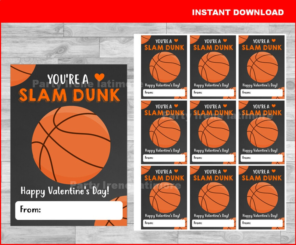 Printable Basketball Valentines Cards You re A Slam Dunk Etsy UK