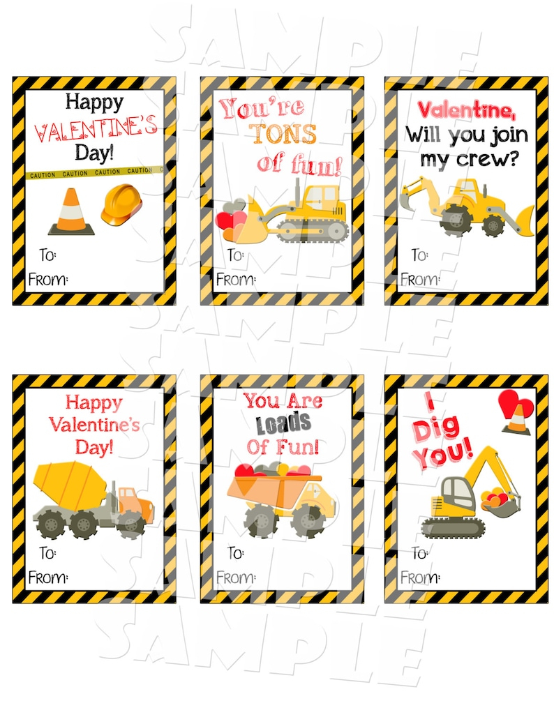 Printable CONSTRUCTION VALENTINE CARDS Boys Valentine s Etsy