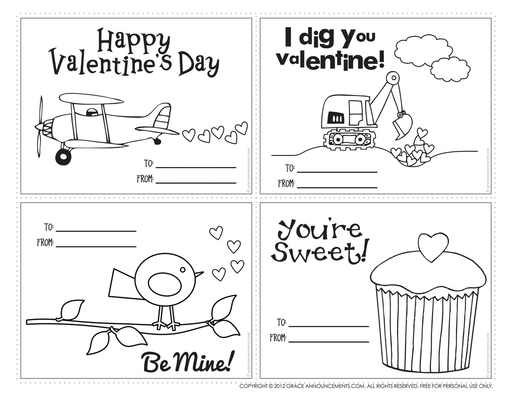 Printable Valentine Cards For Kids To Color Color On Pages Coloring 