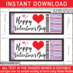 Printable Valentine s Day Gift Vouchers Custom Personalized Template