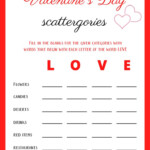 Printable Valentines Day Scattergories Instant Download Valentines Day