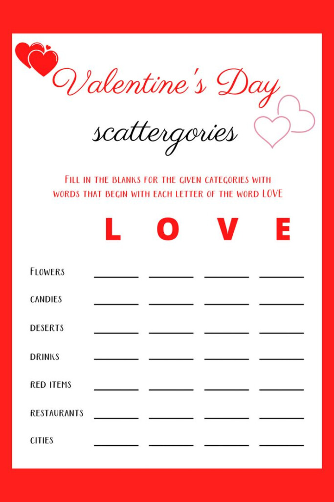 Printable Valentines Day Scattergories Instant Download Valentines Day 