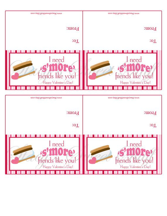 Smore Valentine Bag Topper DIY Printable INSTANT DOWNLOAD Smores 