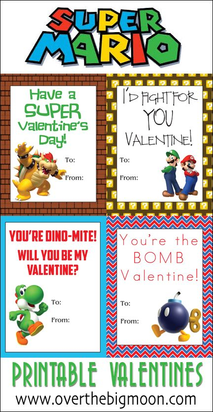 Super Mario Printable Valentine s Valentines For Boys Valentines 