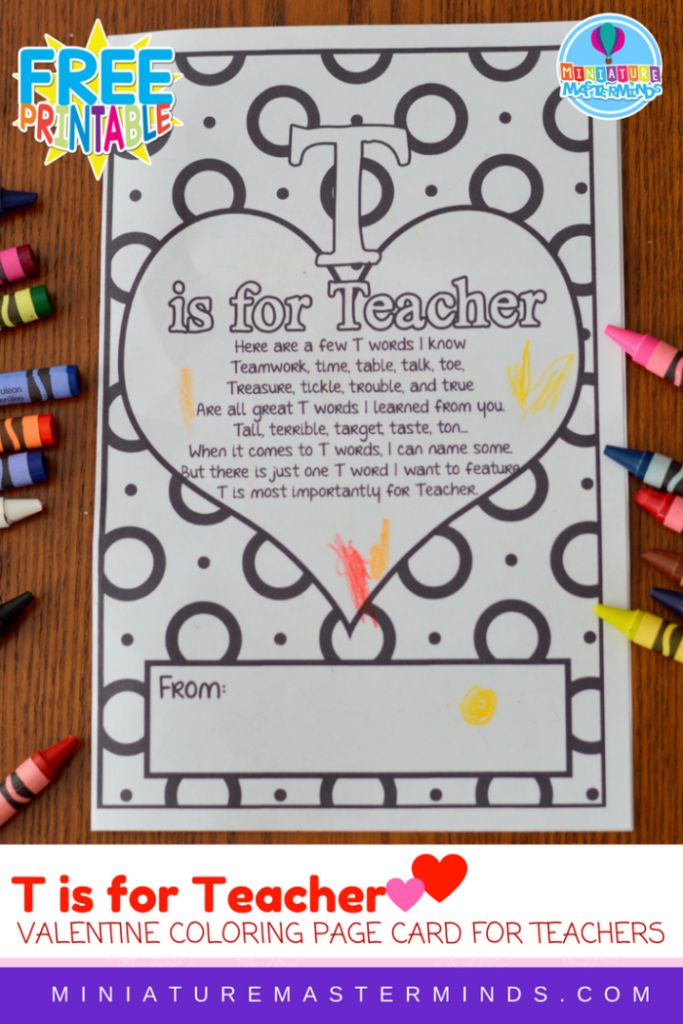 T Is For Teacher Coloring Page Valentine Or Teacher s Appreciation Card 