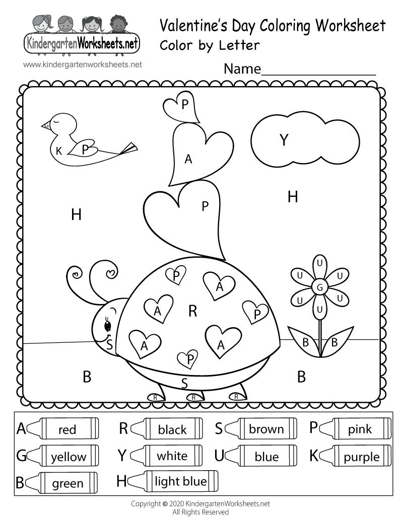 Valentine s Day Color By Letter Worksheet For Kindergarten