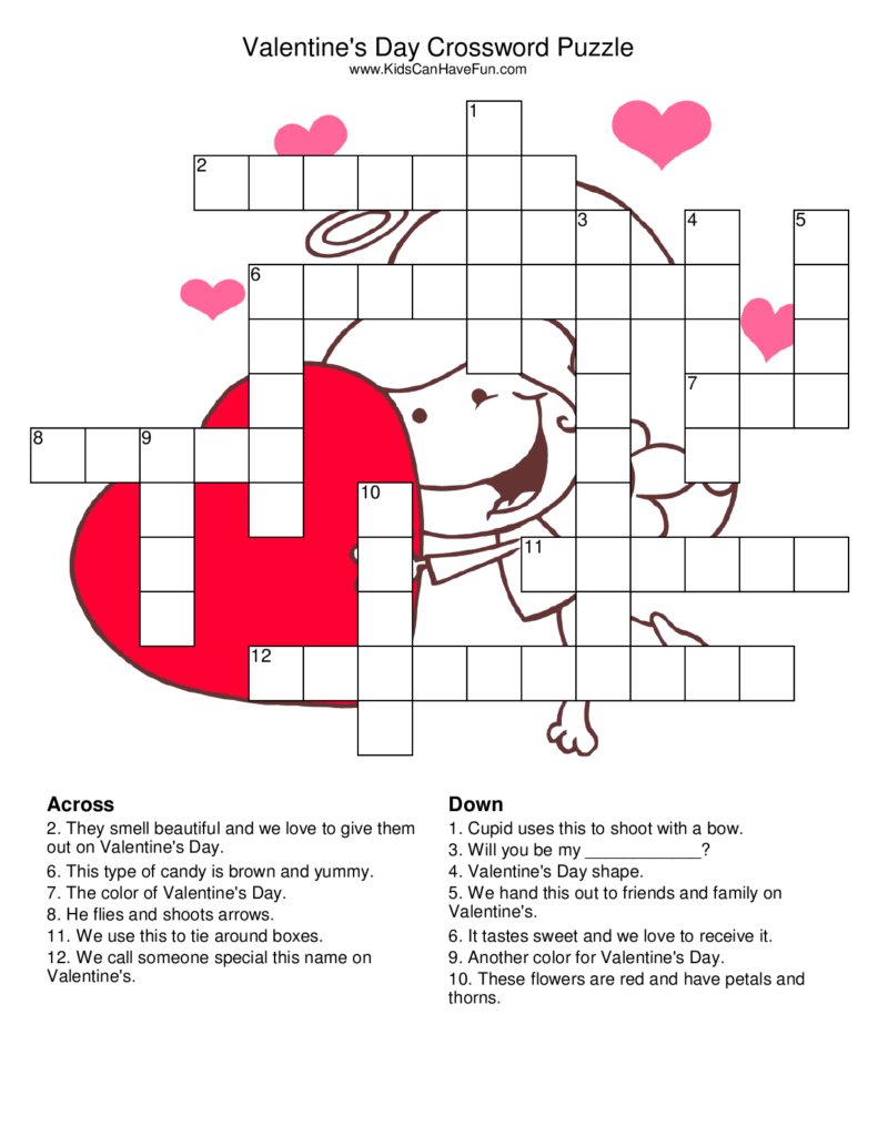 Valentine s Day Crossword Puzzle Valentine Worksheets Valentines 