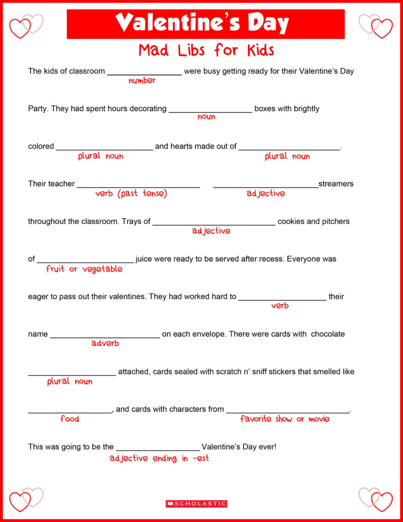 Valentine s Day Mad Libs Valentines Day Words Valentines School 