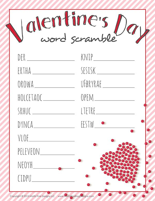 Valentine s Day Word Scramble Free Printable For Kids Valentines 
