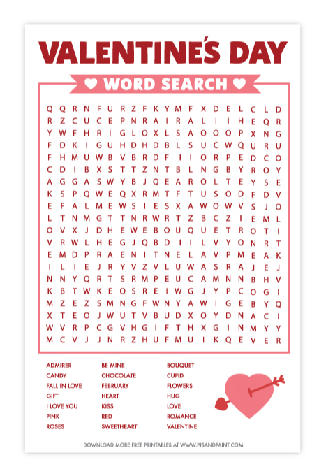 Valentine s Day Word Search Free Printable Pjs And Paint