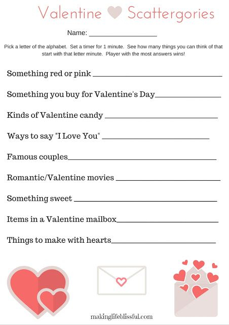 Valentine Scattergories Printable Making Life Blissful