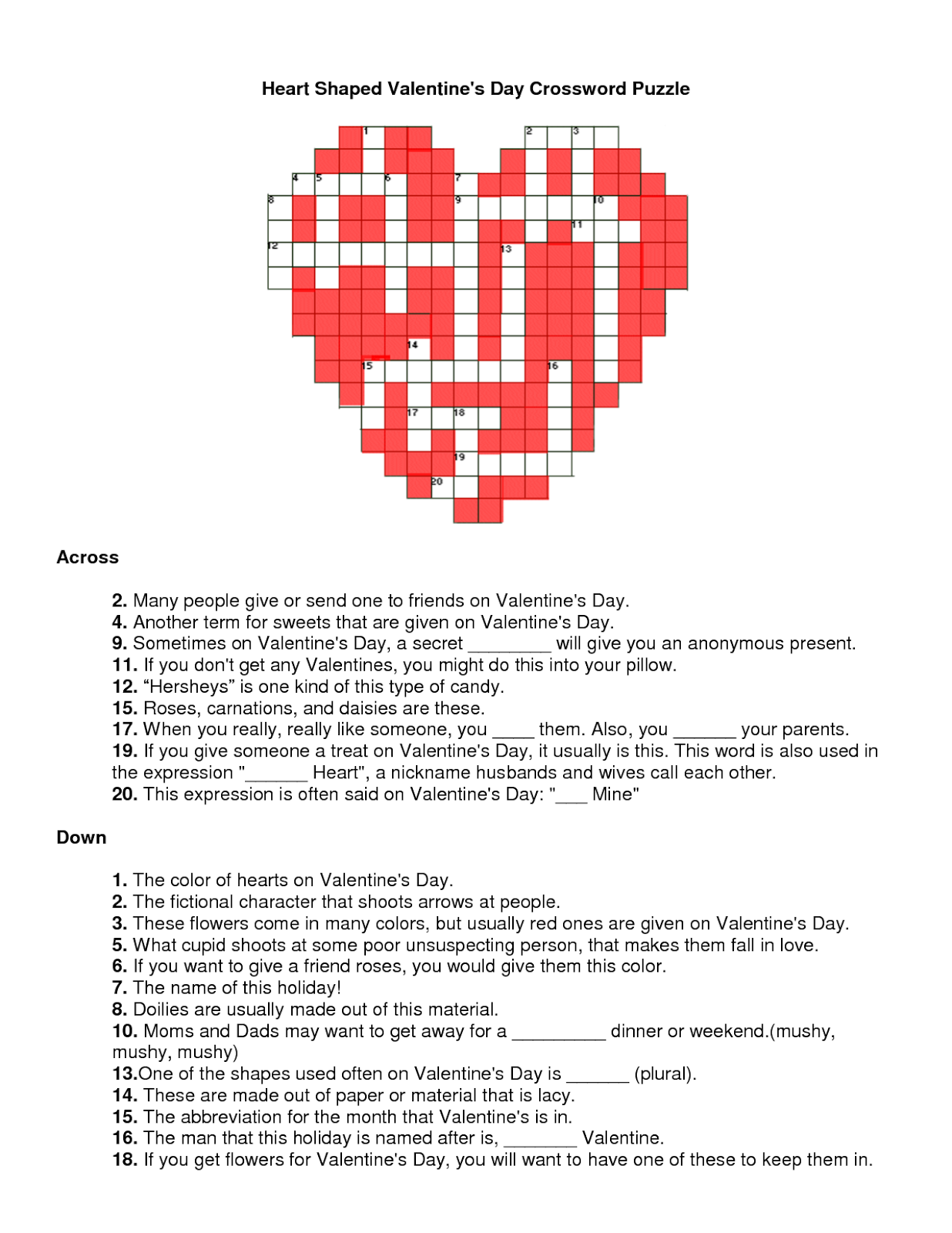 Valentines Crossword November 2013