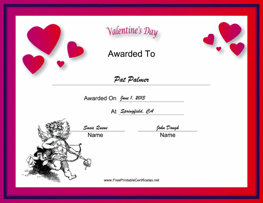Valentines Day Holiday Certificate Printable Certificate