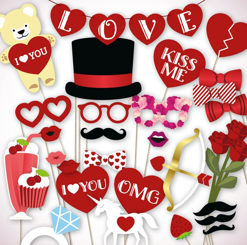 Valentines Photo Booth Props Printable PDF File For Your DIY