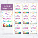 You Color My World Valentine Printable Download Crayon Etsy