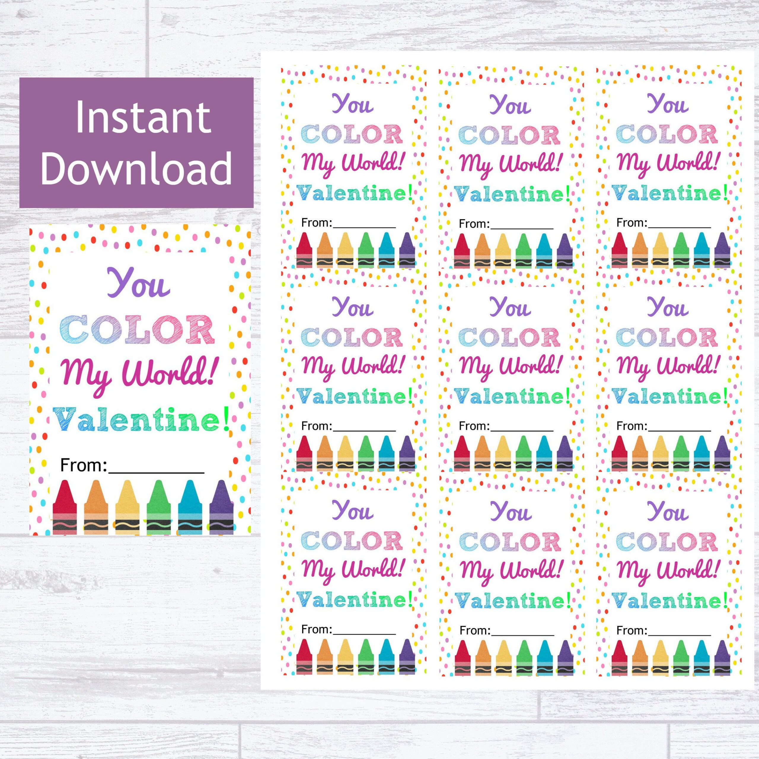 You Color My World Valentine Printable Download Crayon Etsy 