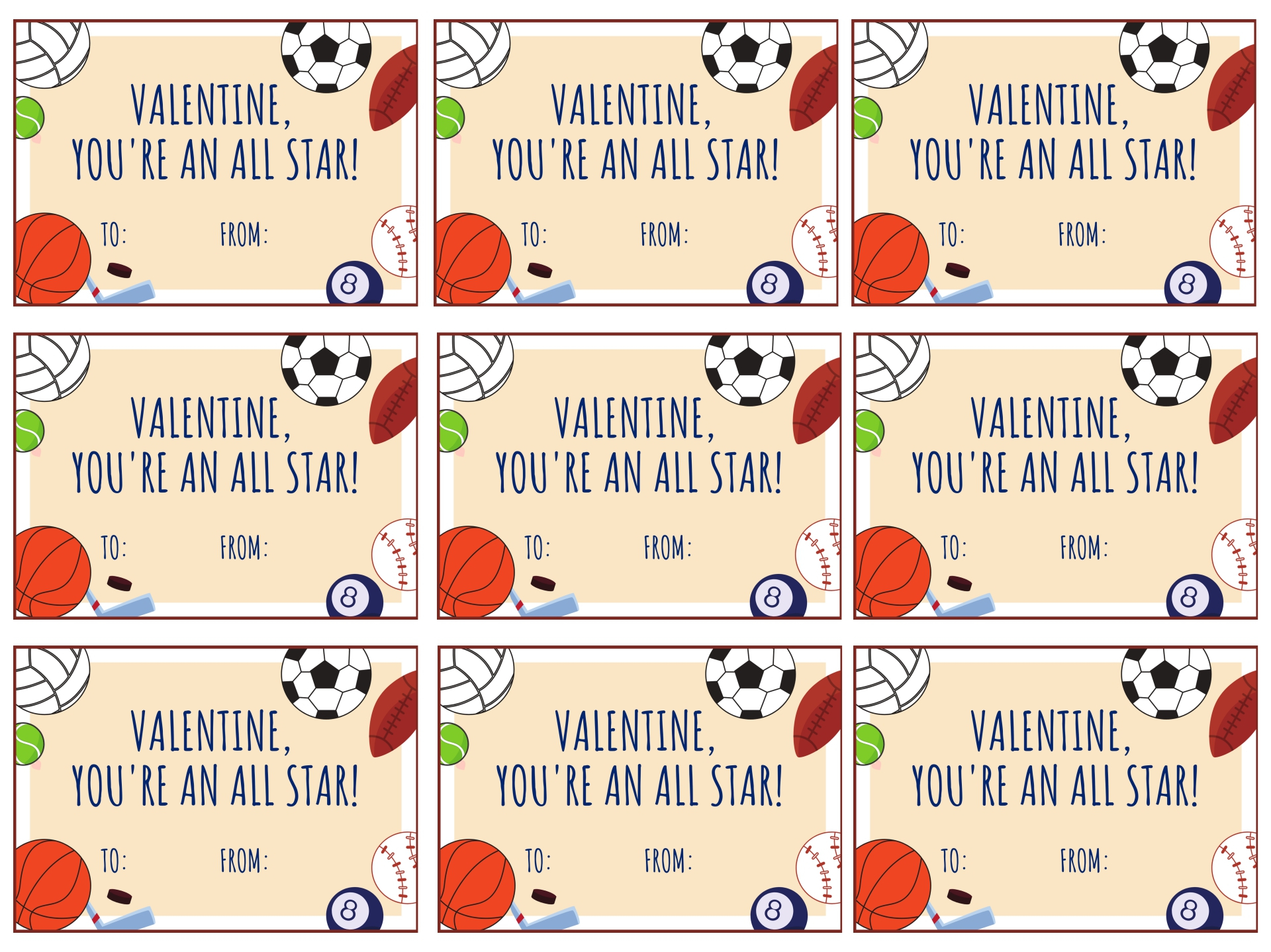 Baseball Valentine s Day Cards 10 Free PDF Printables Printablee