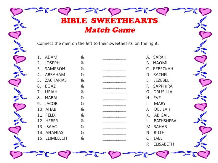 Bible Sweethearts Match Game Valentines Games For Couples Valentines