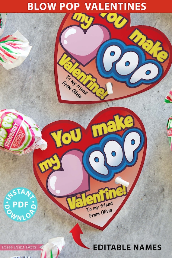 Blow Pop Valentine Printable Heart Template Kids Valentines Cards 