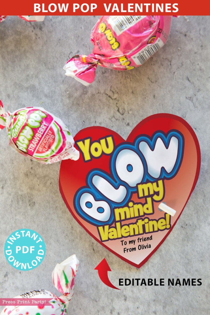 Blow Pop Valentine Printable Heart Template Kids Valentines Etsy