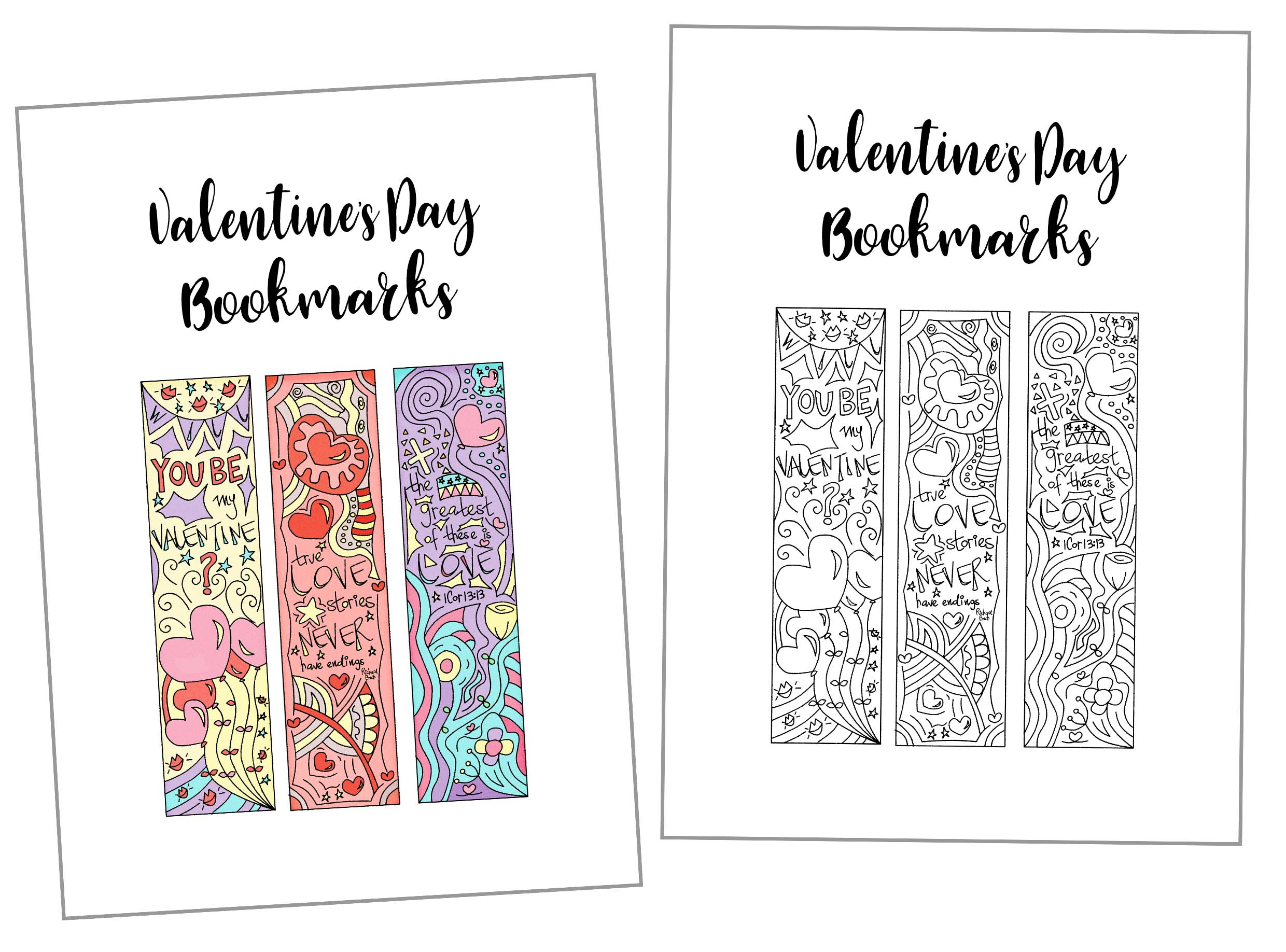 Coloring Valentine s Day Bookmarks Free Printable