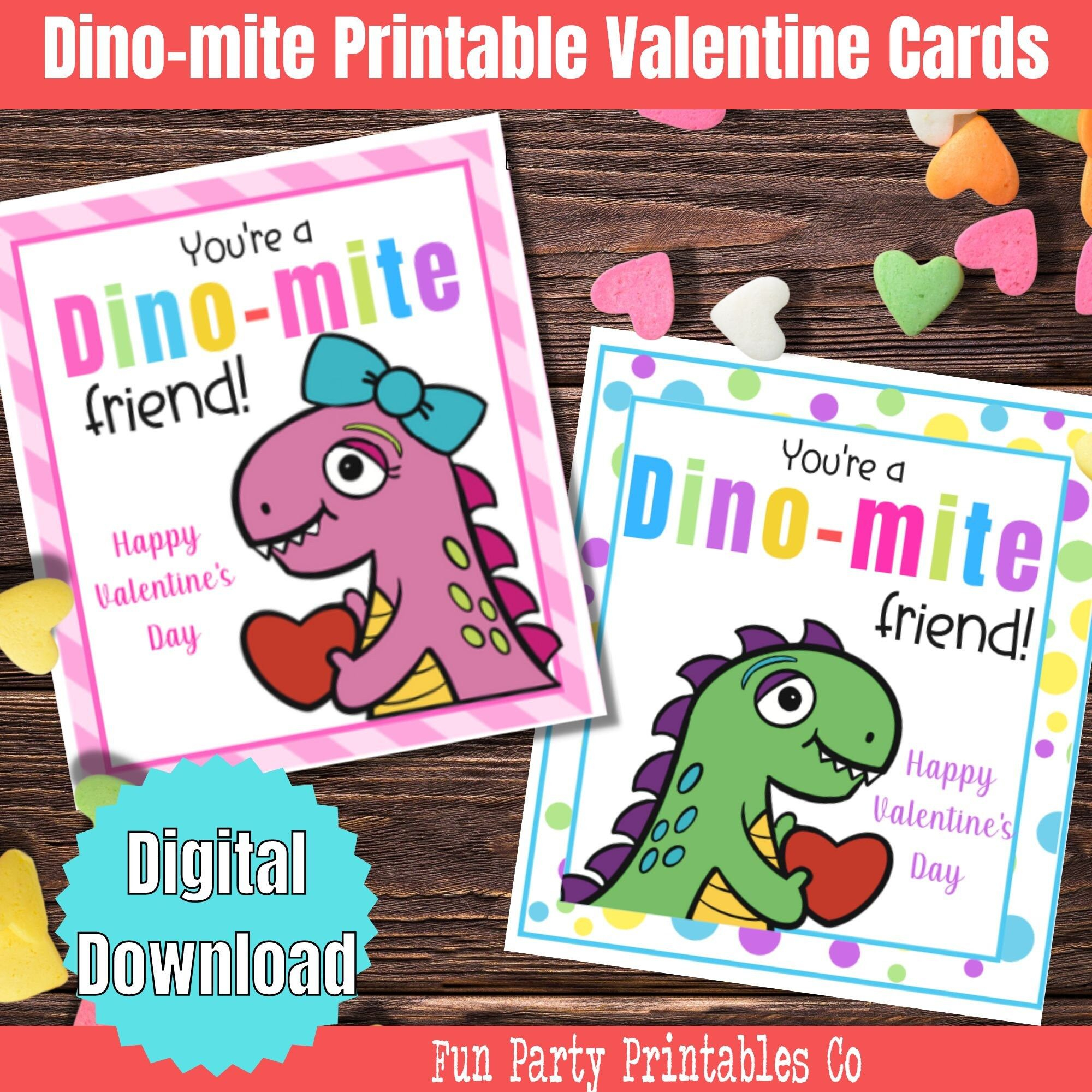 Dino mite Dinosaur Valentine s Day Card Kids Printable Valentine s Day 