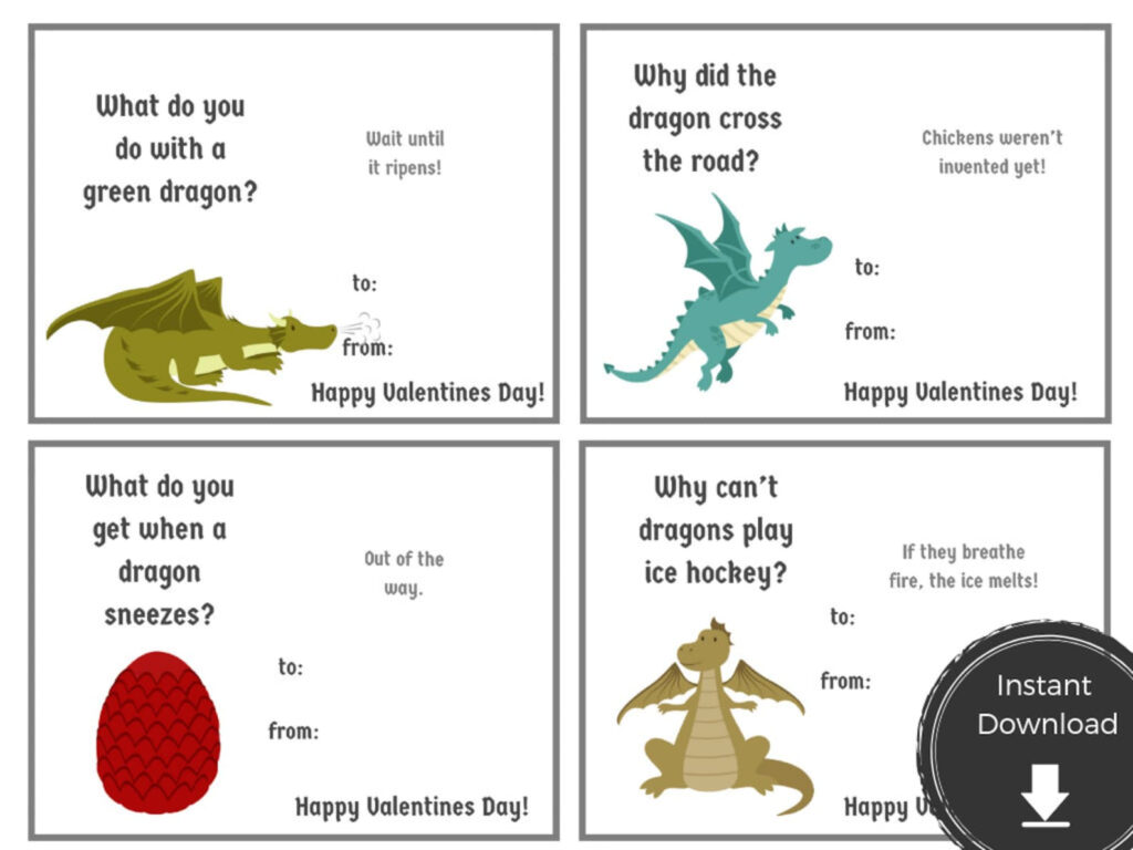 Dragon Valentines Printable Valentines For Boys Valentines Etsy