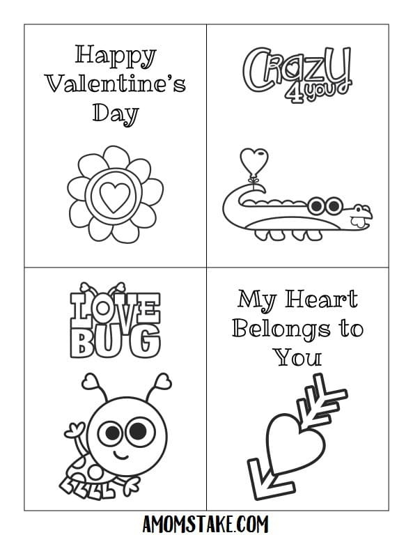 Foldable Printable Valentines Day Cards To Color