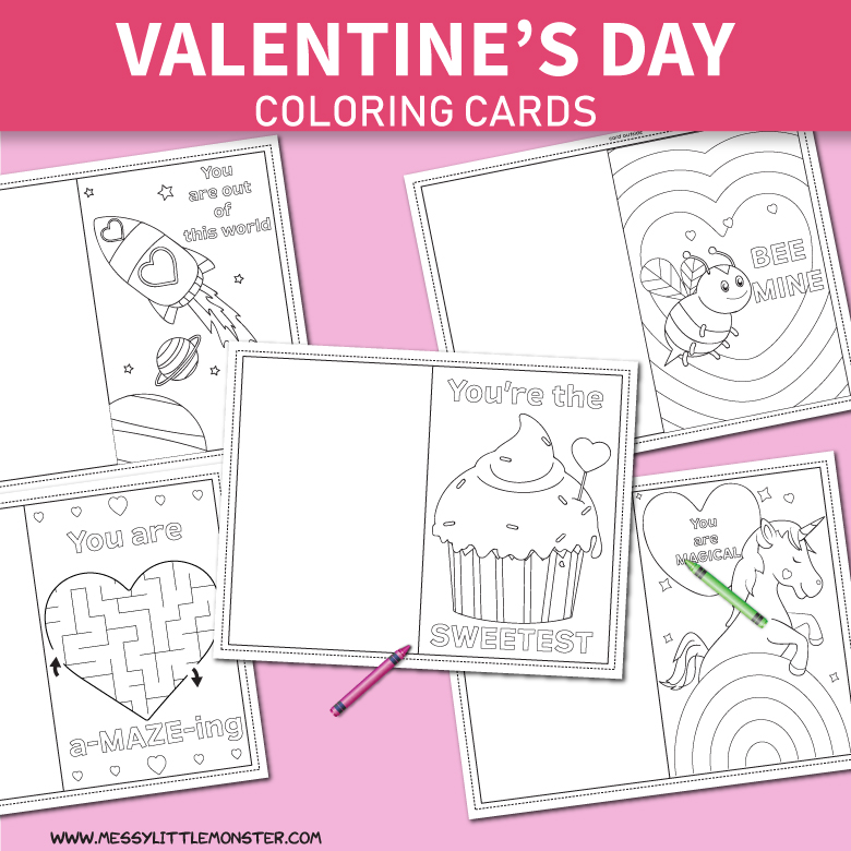 Foldable Printable Valentines Day Cards To Color