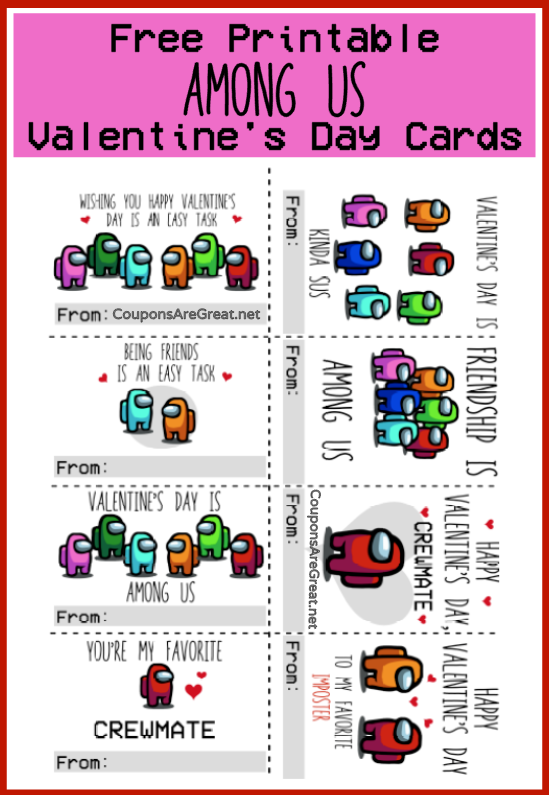 Free Printable Among Us Valentine s Day Cards