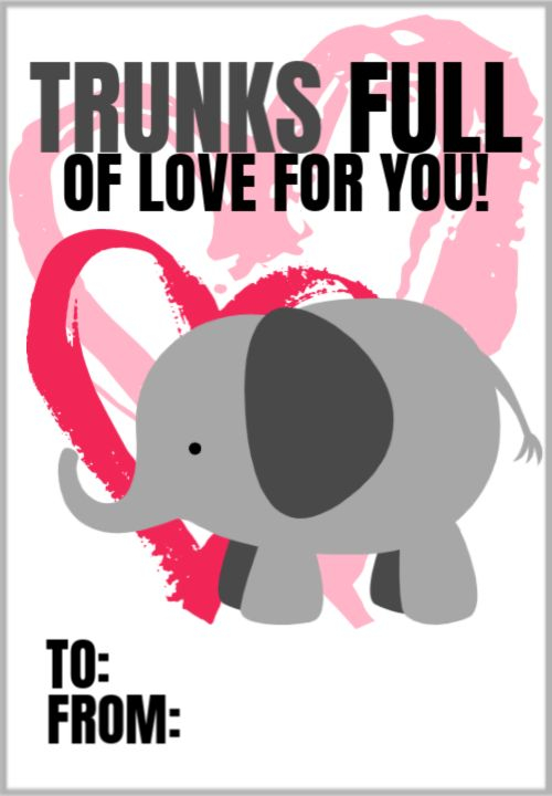 Free Printable Elephant Valentine s Day Cards Valentine s Cards For 