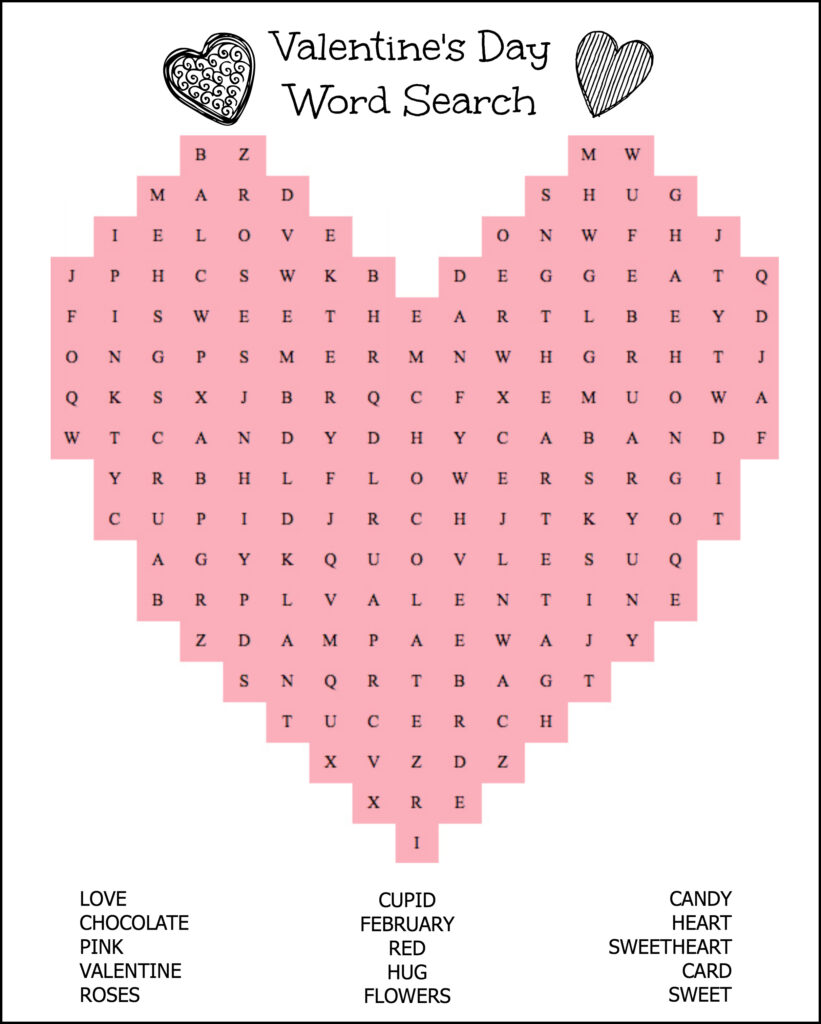 Free Printable Heart Shaped Valentine s Day Word Search For Kids