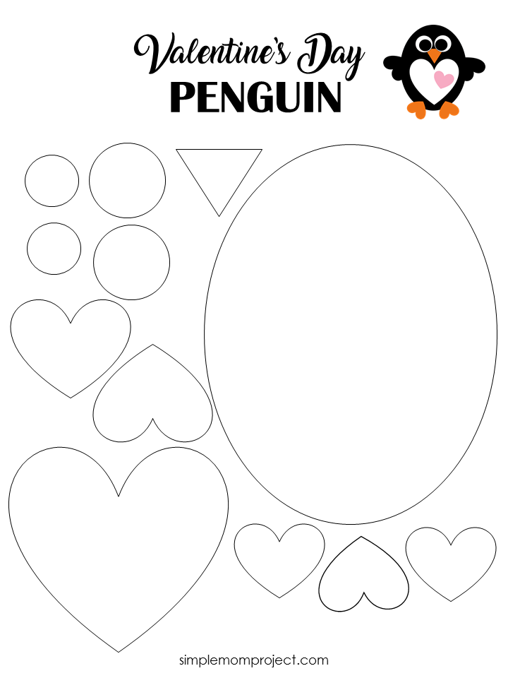 Free Printable Simple Heart Penguin Art Project Valentines Art 