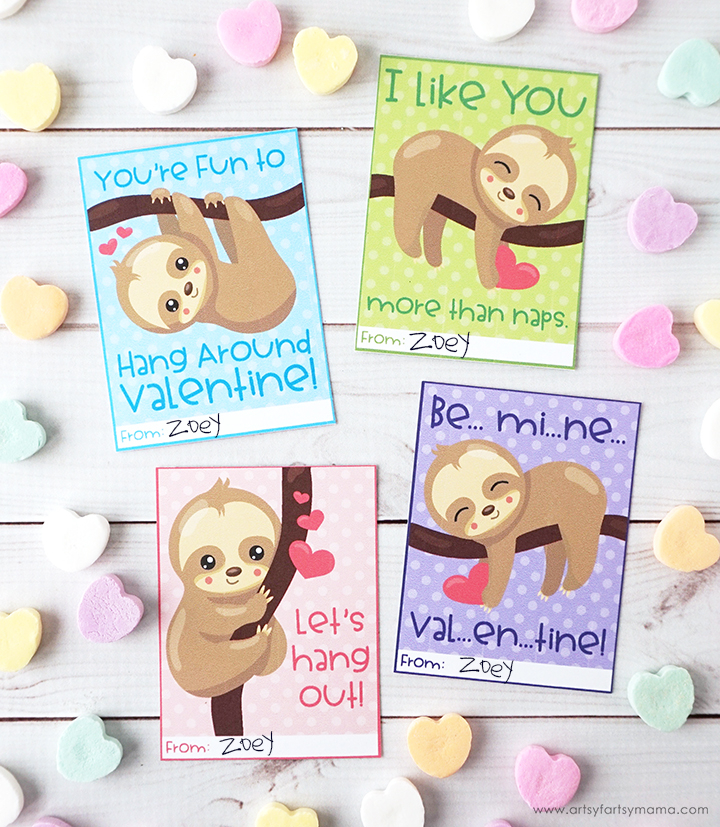 Free Printable Sloth Valentines Artsy fartsy Mama